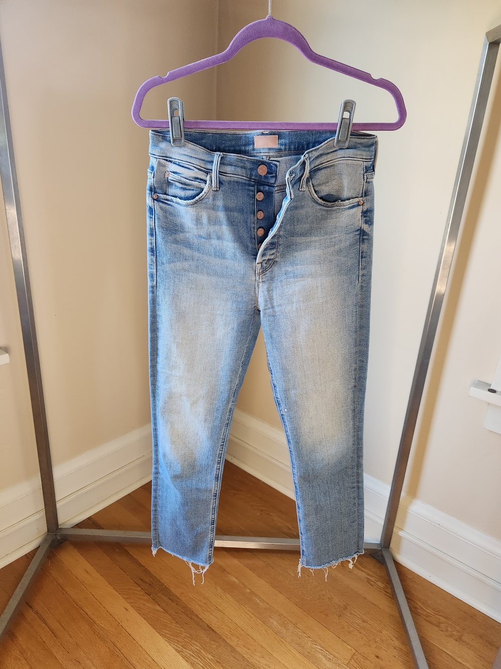 MOTHER Light Blue Skinny Jeans with Button-Fly
